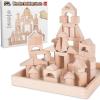 imageiPlay iLearn Kid Wooden Building Block Set Toddler Natural Wood Block Montessori Learning Toy Large Hardwood Stacking Brick Castle Unit Preschool Classroom Gift 2 3 4 5 6 8 Year Old Boy Girl Child