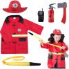 imageiPlay iLearn Kids Firefighter Costumes Toddler Fireman Dress up Boy Fire Pretend Chief Outfit Halloween Role Play Career Suit WWalkie Talkie Hose Party Birthday Gift for 3 4 5 6 7 Year Old GirlFire Fighter