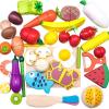 imageiPlay iLearn Wooden Pretend Play Food Cutting Cooking Set W Chopping Board Kitchen Vegetables Fruit Magnetic Toy Early Learning Educational Gifts for 3 4 5 6 Year Old Kids Toddler Boy Girl