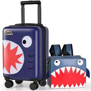 imageiPlay iLearn Airplane Kids Luggage Boys Carry On Suitcase 18quot Hardside Travel Luggage Set WBackpack Toddler Rolling Luggage W 4 Spinner Wheels Children Holiday Birthday GiftShark
