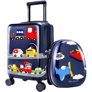 imageiPlay iLearn Airplane Kids Luggage Boys Carry On Suitcase 18quot Hardside Travel Luggage Set WBackpack Toddler Rolling Luggage W 4 Spinner Wheels Children Holiday Birthday GiftVehicle