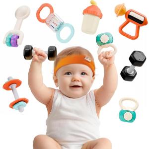 imageiPlay iLearn Baby First Gym Rattle Set Infant Dumbbell Weights Teething Rattles 3612 Month Newborn Workout Sensory Stroller Toy Babies Birthday Shower Gift 5 7 8 9 10 Month Toddler Boy Girl4PCS7 PCS
