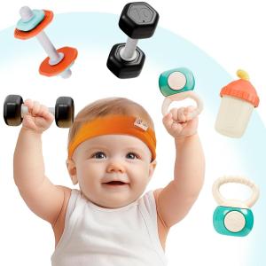 imageiPlay iLearn Baby First Gym Rattle Set Infant Dumbbell Weights Teething Rattles 3612 Month Newborn Workout Sensory Stroller Toy Babies Birthday Shower Gift 5 7 8 9 10 Month Toddler Boy Girl4PCS4 PCS