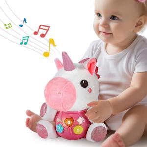 imageiPlay iLearn Baby Unicorn Musical Toys Newborn Girls Gift Soft Unicorn Plush Stuffed Animal Infant Light Music Time 1st Birthday Shower Gift Stuffers for 0 1 2 3 6 9 12 18 Month 13 Yrs ToddlersUnicorn