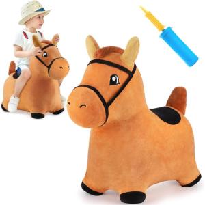 imageiPlay iLearn Bouncy Pals Dinosaur Hopper Toy 2 Year Old Boy Toddler Plush Bounce Animals Ride on Bouncing Triceratops for Kids Outdoor Hopping Horse Bouncer Cool Birthday Gifts 3 4 5 6 Yr GirlsBrown Hopper Horse