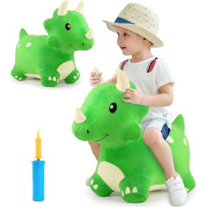 imageiPlay iLearn Bouncy Pals Dinosaur Hopper Toy 2 Year Old Boy Toddler Plush Bounce Animals Ride on Bouncing Triceratops for Kids Outdoor Hopping Horse Bouncer Cool Birthday Gifts 3 4 5 6 Yr GirlsDinosaur Hopper