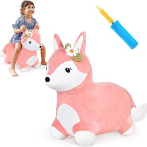 imageiPlay iLearn Bouncy Pals Hopping Unicorn Horse Toddler Girl Inflatable Bouncing Animal Hopper Toy Outdoor Indoor Plush Ride on Bouncer Baby Birthday Gift 18 Month 2 3 4 Year Old Kid  UnicornFox