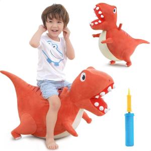 imageiPlay iLearn Bouncy Pals Kids Dinosaur Hopper Ball Inflatable Bouncing Animal Hopping Toys Large Plush Ride on TREX Bouncer Outdoor Indoor Birthday Gift for 3 4 5 6 Year Old Boys Girls ToddlersTREX