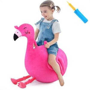 imageiPlay iLearn Bouncy Pals Kids Flamingo Hopper Ball Inflatable Bouncing Animal Hopping Toys Pink Plush Ride on Bouncer Outdoor Indoor Active Jumping Birthday Gift for 3 4 5 6 Year Old Girl ToddlerFlamingo