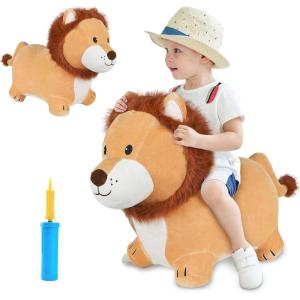 imageiPlay iLearn Bouncy Pals Lion Hopper Toy Toddler Plush Bouncing Animal Inflatable Ride on Bouncer WPump Indoor Outdoor Hopping Horse Kid Jumping Toy Birthday Gift for 2 3 4 5 Year Old Boy Girl