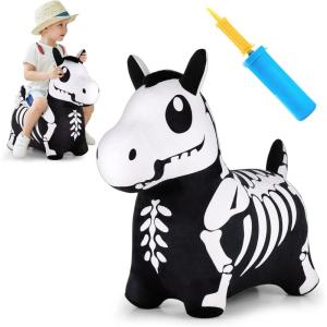 imageiPlay iLearn Bouncy Pals Skeleton Hopping Horse Toddler Bouncing Animal Toys Inflatable Plush Bounce Hopper Kid Indoor Ride On Bouncer Halloween Birthday Gifts 18 Months 2 3 4 5 Year Old Boy Girl