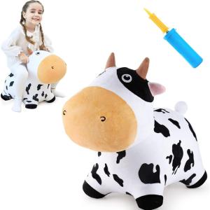 imageiPlay iLearn Bouncy Pals Tiger Hopper Toy Toddler Hopping Horse Kid Plush Ride on Animal Bouncer WPump Inflatable Bouncing Rider Indoor Outdoor Jumping Birthday Gift 2 3 4 5 6 Year Old Boy GirlDairy Cow