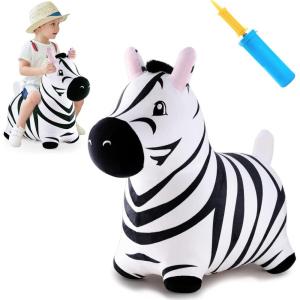 imageiPlay iLearn Bouncy Pals Tiger Hopper Toy Toddler Hopping Horse Kid Plush Ride on Animal Bouncer WPump Inflatable Bouncing Rider Indoor Outdoor Jumping Birthday Gift 2 3 4 5 6 Year Old Boy GirlZebra