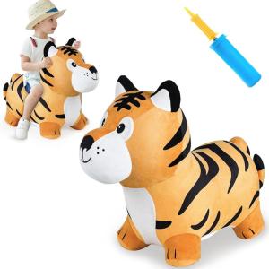 imageiPlay iLearn Bouncy Pals Tiger Hopper Toy Toddler Hopping Horse Kid Plush Ride on Animal Bouncer WPump Inflatable Bouncing Rider Indoor Outdoor Jumping Birthday Gift 2 3 4 5 6 Year Old Boy GirlTiger