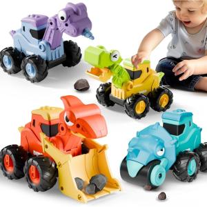 imageiPlay iLearn Dinosaur Truck Toys for Toddlers Boys Dinos Press Go Racing Cars Kids Construction Sandbox Vehicles Playset Baby Push Go Friction Car Set Birthday Gift for 18 Month 2 3 4 5 Years Old