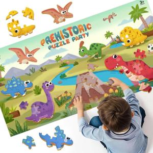 imageiPlay iLearn Floor Puzzle for Kids Ages 35 46 Dinosaur Jigsaw Puzzle 52Pcs Wooden Jumbo Dino Animal Puzzles Game Toddler Educational Learning Toy Preschool Birthday Gifts for Boy Girl Child
