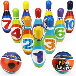 imageiPlay iLearn Kids Bowling Toys Set Toddler Indoor Outdoor Activity Play Game Soft 10 Foam Pins ampamp Two Balls Playset Educational Birthday Party Gift for 18 24 Months 2 3 Year Old Children Boy Girl