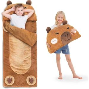 imageiPlay iLearn Kids Dinosaur Sleeping Bag Toddler Boys Dinos Nap Mat Plush Animal Slumber Bag 2 In 1 Daycare Preschool Kindergarten Birthday Gift Travel Sleepover for 3 4 5 6 7 8 10 12 Yr Child TeenCapybara