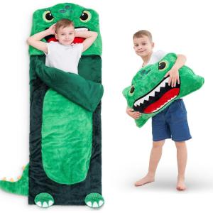 imageiPlay iLearn Kids Dinosaur Sleeping Bag Toddler Boys Dinos Nap Mat Plush Animal Slumber Bag 2 In 1 Daycare Preschool Kindergarten Birthday Gift Travel Sleepover for 3 4 5 6 7 8 10 12 Yr Child TeenDinosaur