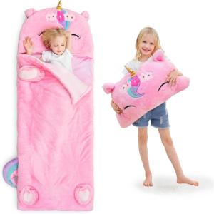 imageiPlay iLearn Kids Dinosaur Sleeping Bag Toddler Boys Dinos Nap Mat Plush Animal Slumber Bag 2 In 1 Daycare Preschool Kindergarten Birthday Gift Travel Sleepover for 3 4 5 6 7 8 10 12 Yr Child TeenUnicorn