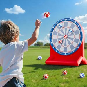 imageiPlay iLearn Kids Fun Dartboard Outdoor Toys Inflatable Dart Board Toss Game Toddler Backyard Lawn Yard Play Cool Indoor Family Party Birthday Gift for Ages 3 4 5 6 7 8 Boys Girls Children TeensRed