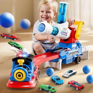 imageiPlay iLearn Kids Launching Truck Toys for Boys Ages 35 Toddler Track Toy 4 Mini Diecast Race Cars Balls Shooting Game Large Light Sound Carrier Train Birthday Gifts for 46 7 8 9 Yrs Old Child