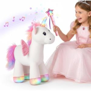 imageiPlay iLearn Plush Magic Unicorn Toy WRemote Control Fairy Magical Wand Girl Music Unicorn Stuffed Animal WLED Light Sound Interactive Birthday Gift 18 24 Month Baby Toddler 2 3 4 5 6 7 Year Kid