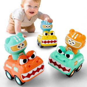 imageiPlay iLearn Press to Go Animal Car Toys for Toddlers 13 Baby Push Go Friction Racing Cars Toy 3pcs Infant Play Vehicle Set for 12 18 24 Month 1st Birthday Gifts for 1 2 3 Year Old Boy Girl Child