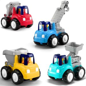 imageiPlay iLearn Toddler Construction Toy Trucks for Toddlers 13 Baby Push Go Cars Kids Friction Powered Vehicles Set WCrane Cement Lift Dump Truck Birthday Gifts 12 18 Month 2 4 Year Olds Boy Girl