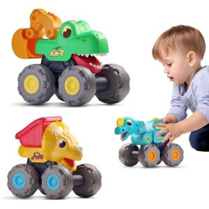 imageiPlay iLearn Toddler Monster Truck Toy Baby Pull Back Toy Car 1 2 3 Year Old Boy BigWheels Play Vehicles Friction Powered Babies Push Go Animal Car Cool Birthday Gift for 12 18 24 Month Kid GirlDinosaur Truck