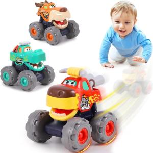 imageiPlay iLearn Toddler Monster Truck Toy Baby Pull Back Toy Car 1 2 3 Year Old Boy BigWheels Play Vehicles Friction Powered Babies Push Go Animal Car Cool Birthday Gift for 12 18 24 Month Kid GirlMonster Truck