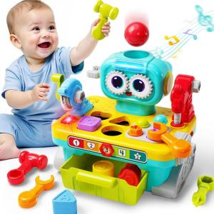 imageiPlay iLearn Toddler Musical Workbench Toys for One Year Old Boys Baby Pretend Play Tool Set Infant Shape Sorter Activities Kids Pounding Game 1st Birthday Gift for 12 18 24 Month Girls Age 1 2 3