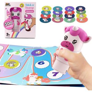 imageiPlay iLearn Unicorn Stamp ampamp Sticker Toy 400 Stickers ampamp 18Page Stamper Activity Book Toddler Art Crafts Kit for Road Trip Travel Creative Educational Birthday Gift 3 4 5 6 7 8 Year Old Girls KidUnicorn