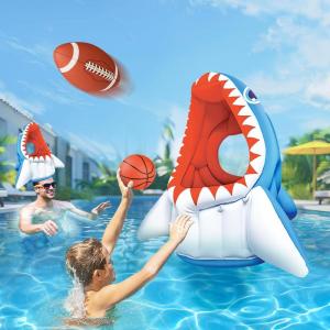 imagePool Wave Kids Shark Pool Toy 3in1 Inflatable Float Water Game Basketball Football Head Hoop Toss Toddler Outdoor Summer Swimming Floating Cool Family Party Gift Age 3 4 5 6 7 8 Year Old Boy Girl