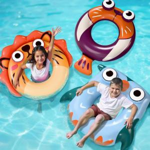 imagePool Wave Kids Swim Rings Pool Floats Toddler Inflatable Animal Swimming Tube Floaties Summer Outdoor Water Floating Toy Family Party Gift 3 4 5 6 7 8 9 Year Old Boy Girl Children Teen  3 PackLionWalrusOwl