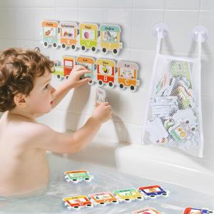 imageiPlay iLearn Bath Toy Organizer WFoam Letters Toddler Bathtub Toy WStorage Net 32 Floating Alphabet Train Puzzle Bathtime Shower Water Play Learning Birthday Gift 3 4 5 6 Year Old Kid Boy Girl