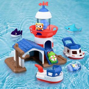 imageiPlay iLearn Bath Toys for Toddlers 24 Kids Lighthouse Bathtub Shower Toy Set W Wind up Swimming Boats Pool Floating Fish Baby Bathtime Water Play Birthday Gift 18 Month 3 5 6 Year Old Boy Girl
