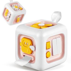 imageiPlay iLearn Pink Baby Busy Cube Toy for 1 Year Old Girl Montessori Sensory Toy Toddler 13 Infant Learning Motor Skill Activity Carseat Plane Travel Toy Birthday Gift 9 12 18 Month 2 3 Yr Kid Boy