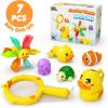 imageiPlay iLearn Baby Duck Bath Toy Toddler Bathtub Shower Toy W Suction Spin Gear Floating Animals Fishing Net Pool Water Play Birthday Easter Gift 6 12 18 Month Infant 1 2 3 Year Old Kid Boy Girl
