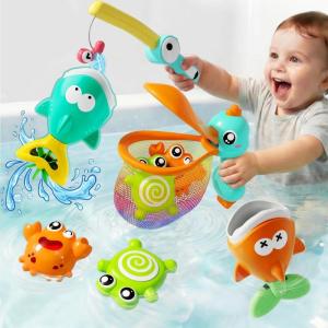 imageiPlay iLearn Baby Fishing Bath Toy Toddler Bathtub Magnetic Fishing Game WPole Net Fish Water Squirt Animal Kid Shower Bathtime for Pool Play Birthday Gift 6 12 18 Month 1 2 3 Year Old Boys Girls