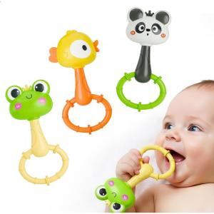 imageiPlay iLearn Baby Maracas Rattle Toy Infant Animal Shaker Rattles Set Newborn Sensory Teething Rings Tummy Time Carseat Stroller Crib Toy Birthday Gift 3 4 6 7 9 12 18 Month Old Toddler Girl Boy