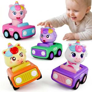 imageiPlay iLearn Press to Go Unicorn Car Toys for Toddler 13 Baby Animal Racing Cars Infant Girl Push Go Friction Toy Kids Play Vehicle for 12 18 24 Month 1st Birthday Gifts for 1 2 One Yr Child Boy